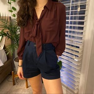 New York & Company tie neck button down blouse